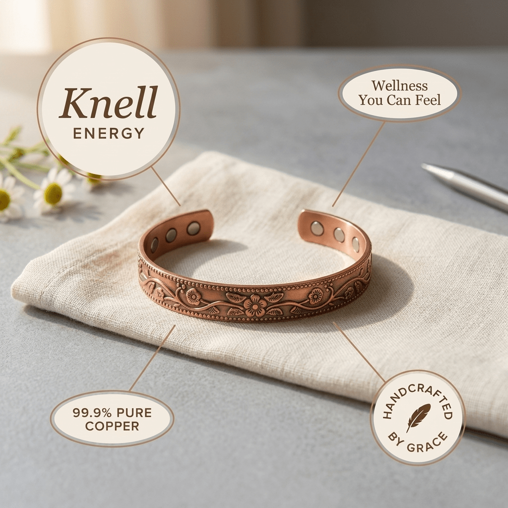 Copper cuff bracelet with hand-engraved flowers and a beaded border