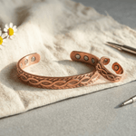 Knot engraved copper bracelet and ring set