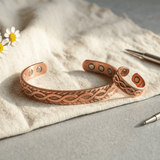 Knot engraved copper bracelet and ring set