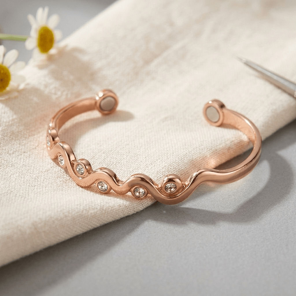 Crystal wave copper cuff bracelet