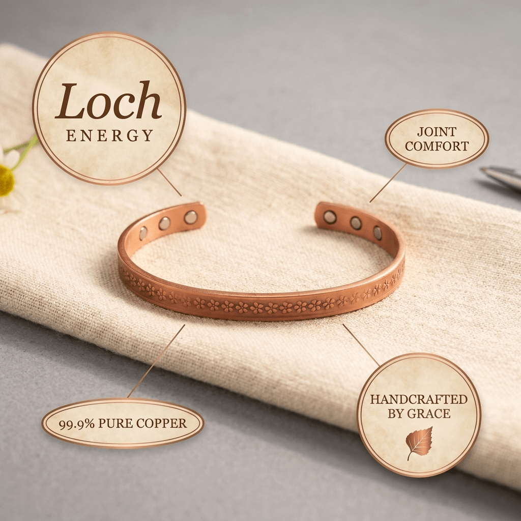 Hand-stamped flower pattern on a solid copper cuff bracelet