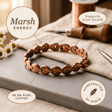 Magnetic copper anklet with hand-linked oval panels