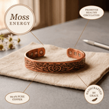 Copper cuff bracelet with a hand-engraved botanical pattern