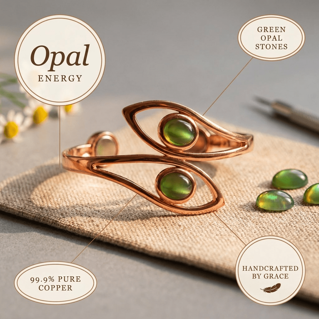 Copper cuff set with green opal stones