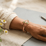 Copper cuff set with green opal stones