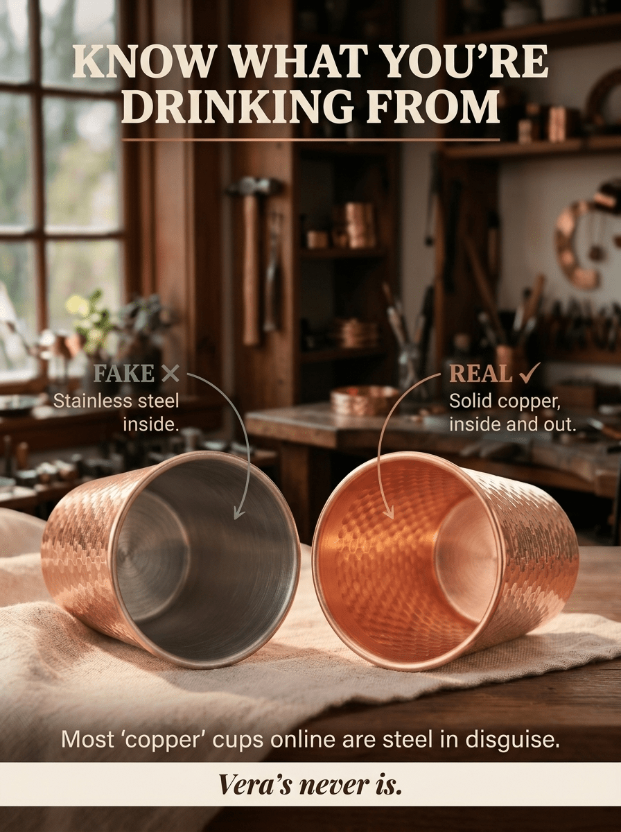 Hand-hammered solid copper drinking cup