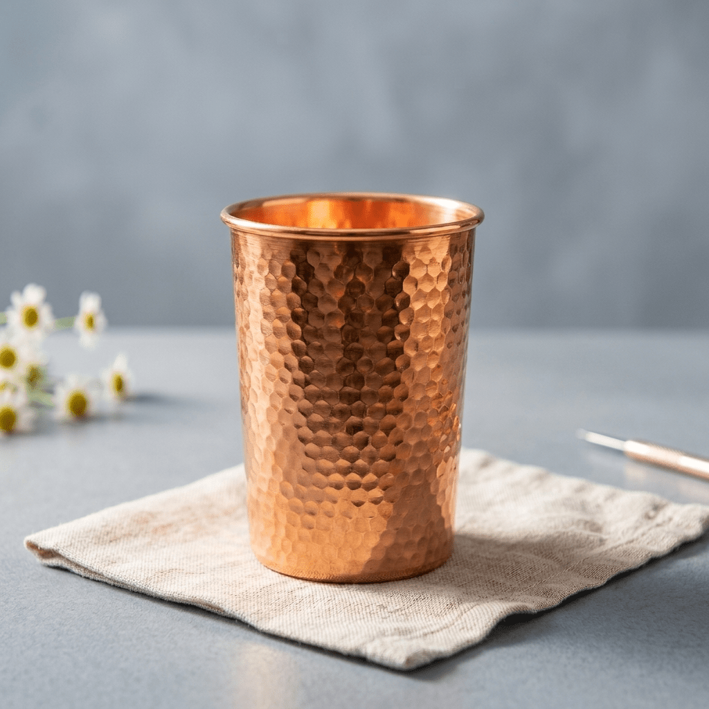 Hand-hammered solid copper drinking cup