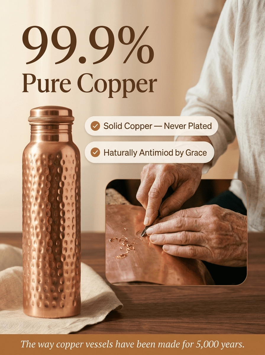 Hand-hammered solid copper water bottle
