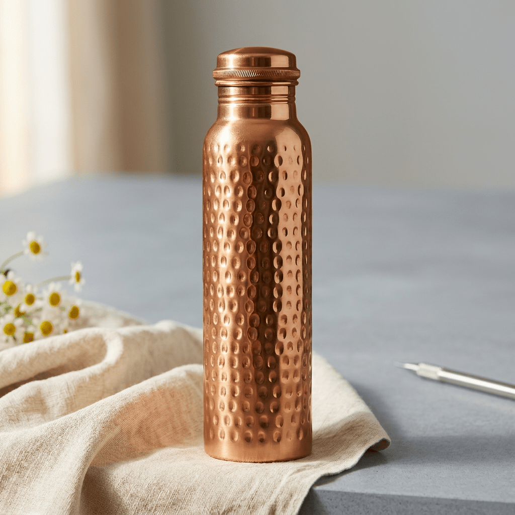 Hand-hammered solid copper water bottle