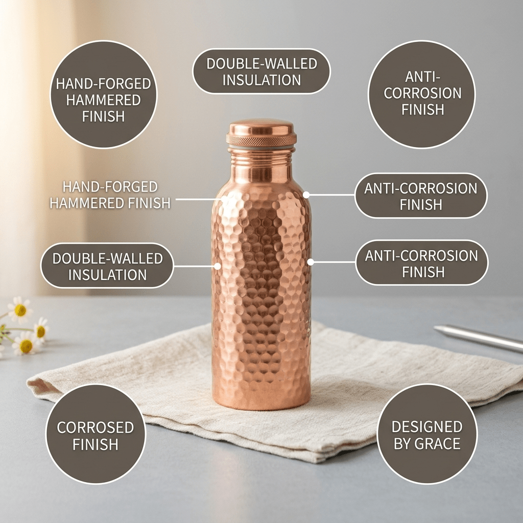 Hand-hammered solid copper water bottle