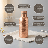 Hand-hammered solid copper water bottle