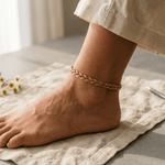 Braided copper anklet with an even, hand-woven pattern
