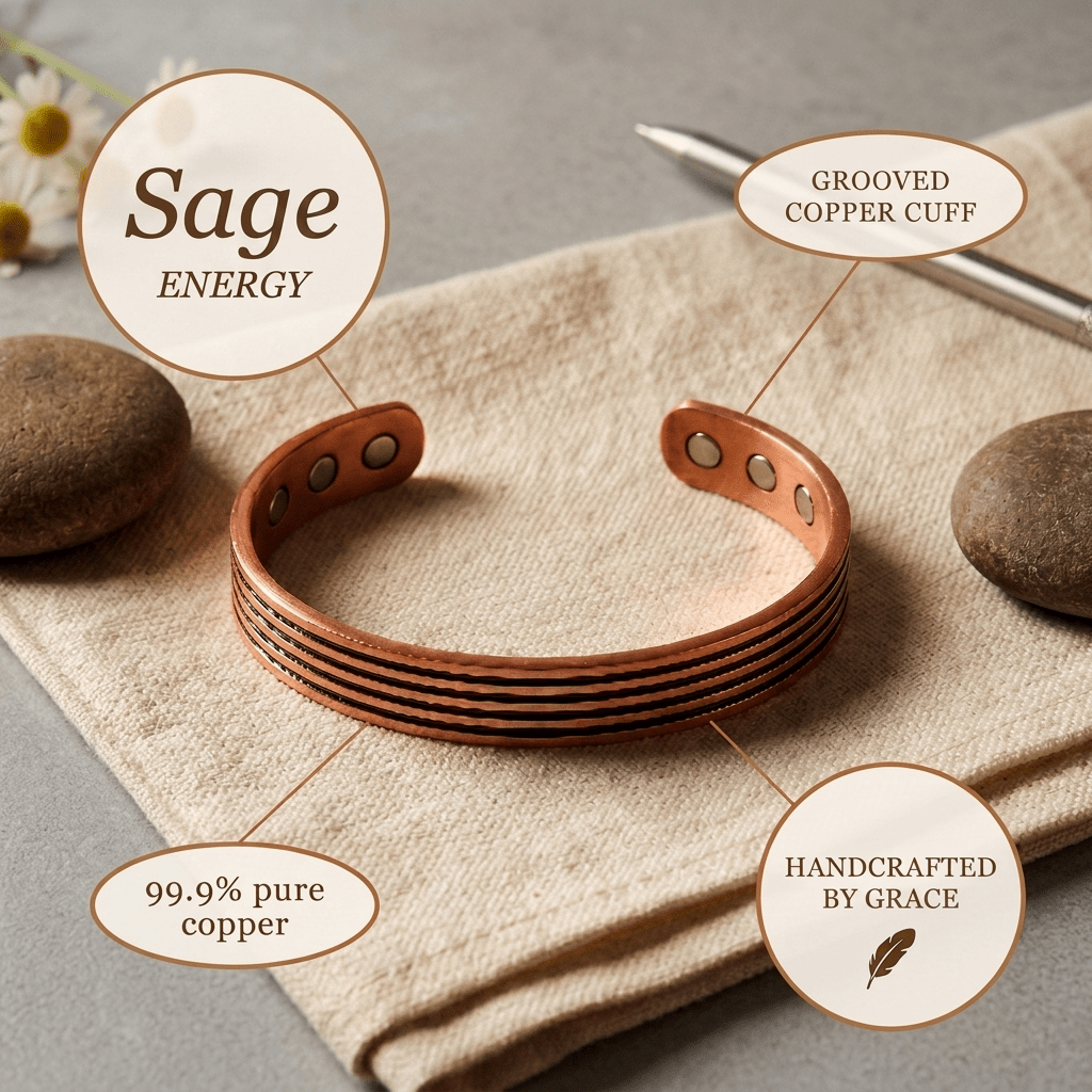 Five-line hand-chased copper cuff bracelet