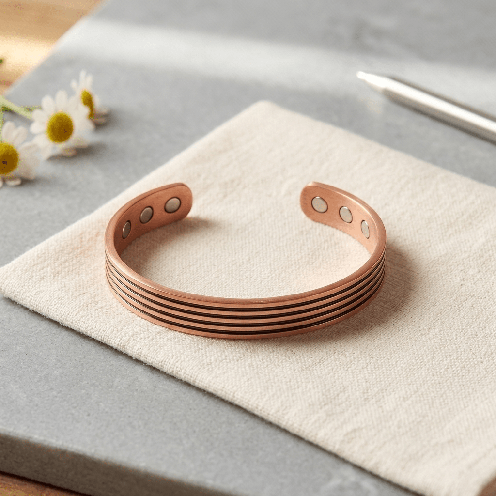 Five-line hand-chased copper cuff bracelet