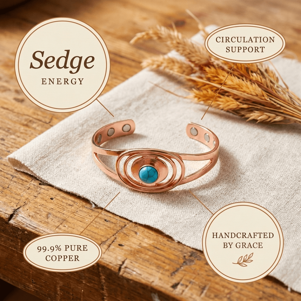 Woman wearing a turquoise and copper bracelet