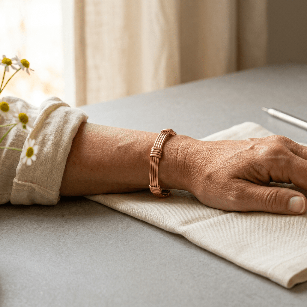 Ridged wire-wrapped copper cuff bracelet