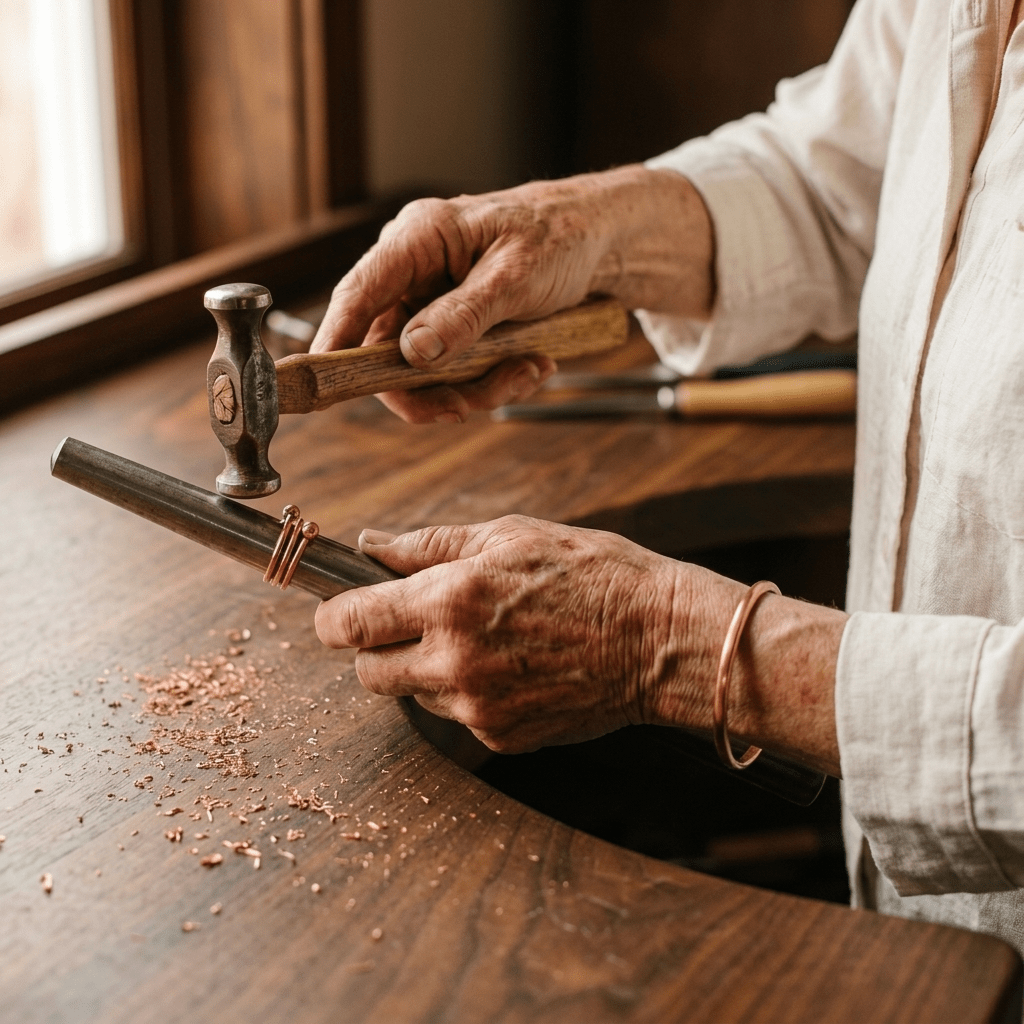 Woman wearing a triple coil copper ring