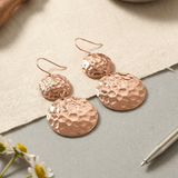 Hammered copper disc drop earrings