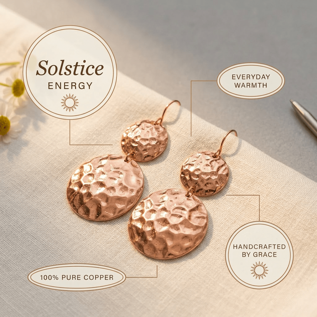 Hammered copper disc drop earrings