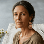 Hammered copper disc drop earrings