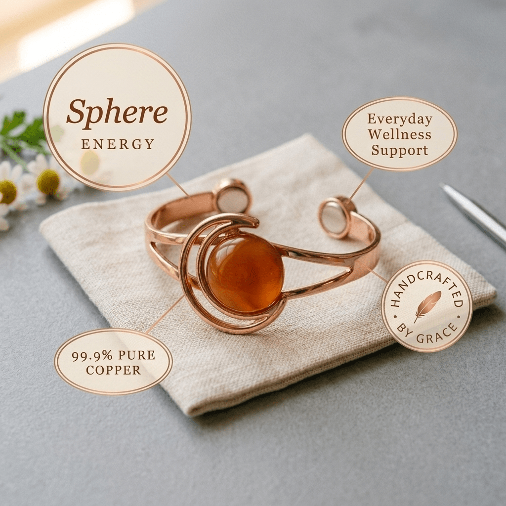 Copper cuff bracelet with a hand-set amber stone