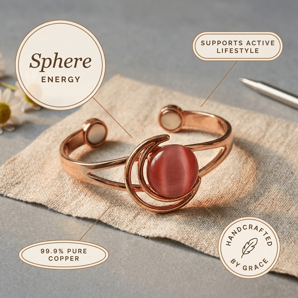 Copper cuff with pink stone inlay
