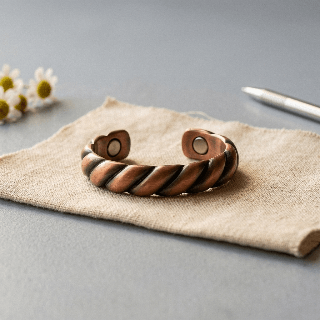 Copper ring with a twisted, ridged texture