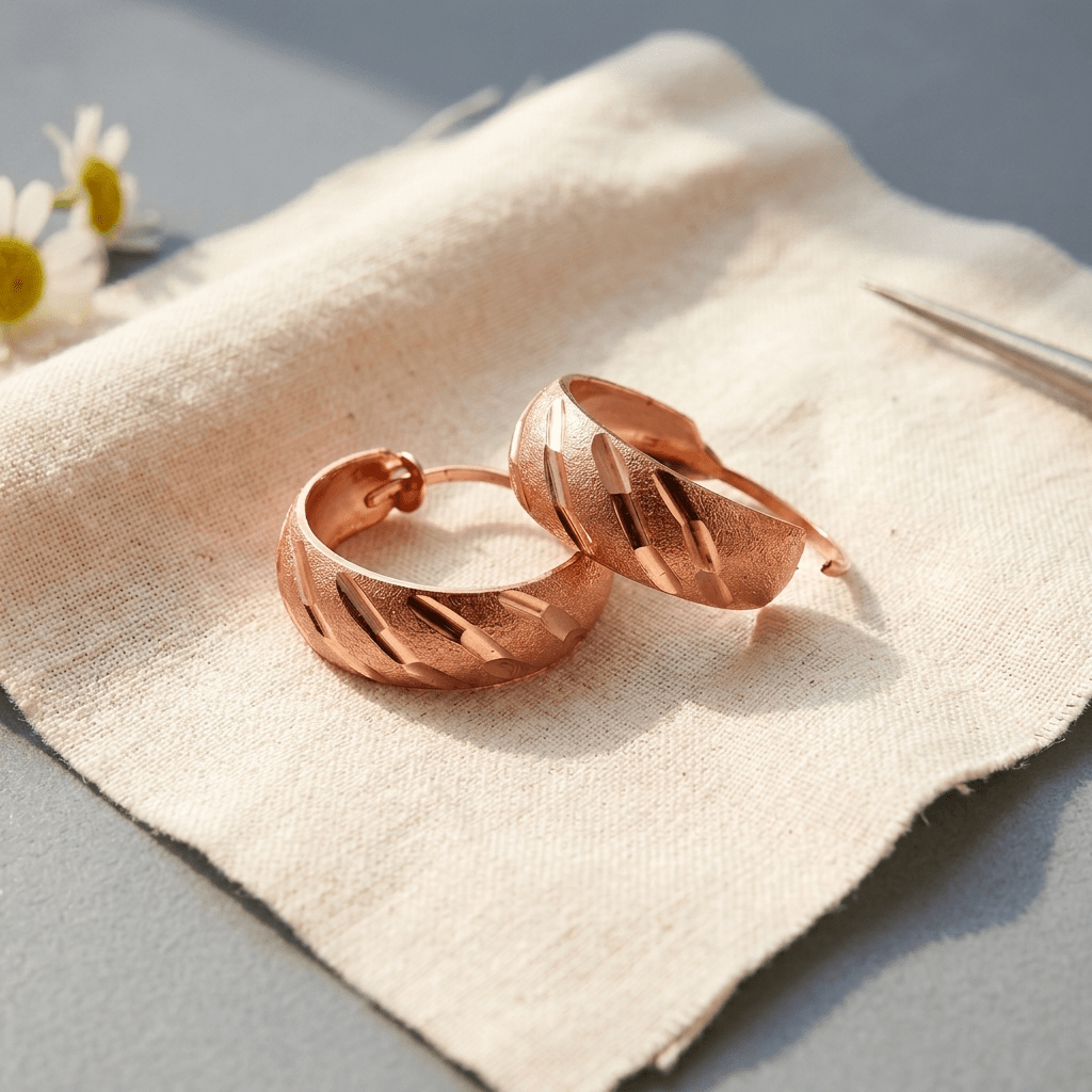 Grooved copper hoop earrings