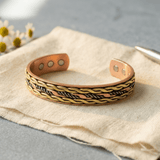 Three-tone twisted copper bracelet in brass, silver and copper