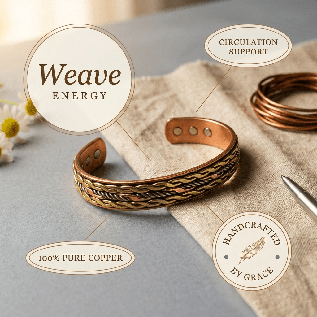 Three-tone twisted copper bracelet in brass, silver and copper