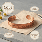Copper cuff bracelet with two grooves and hidden magnets
