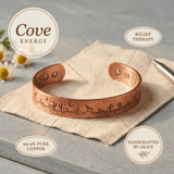 Copper cuff bracelet with two grooves and hidden magnets