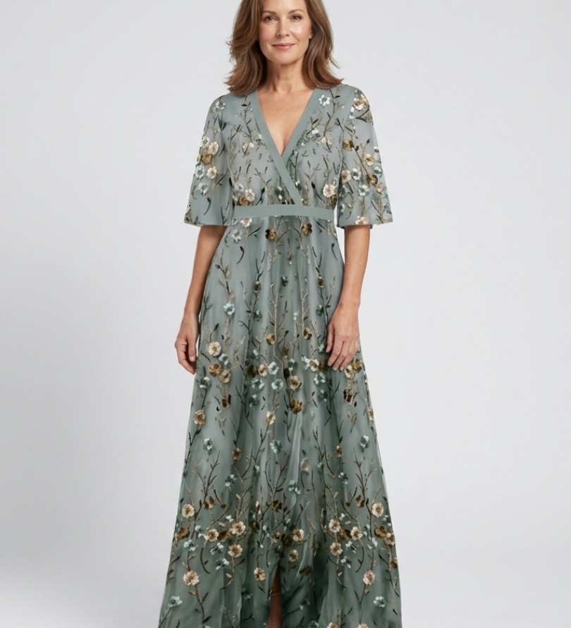Sage-Embroidery Maxi Dress by Eleanor Vale
