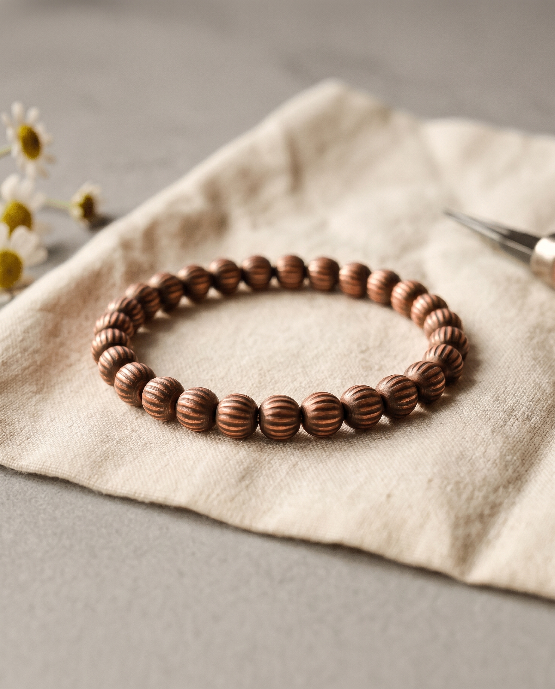 Etched agarwood bead bracelet