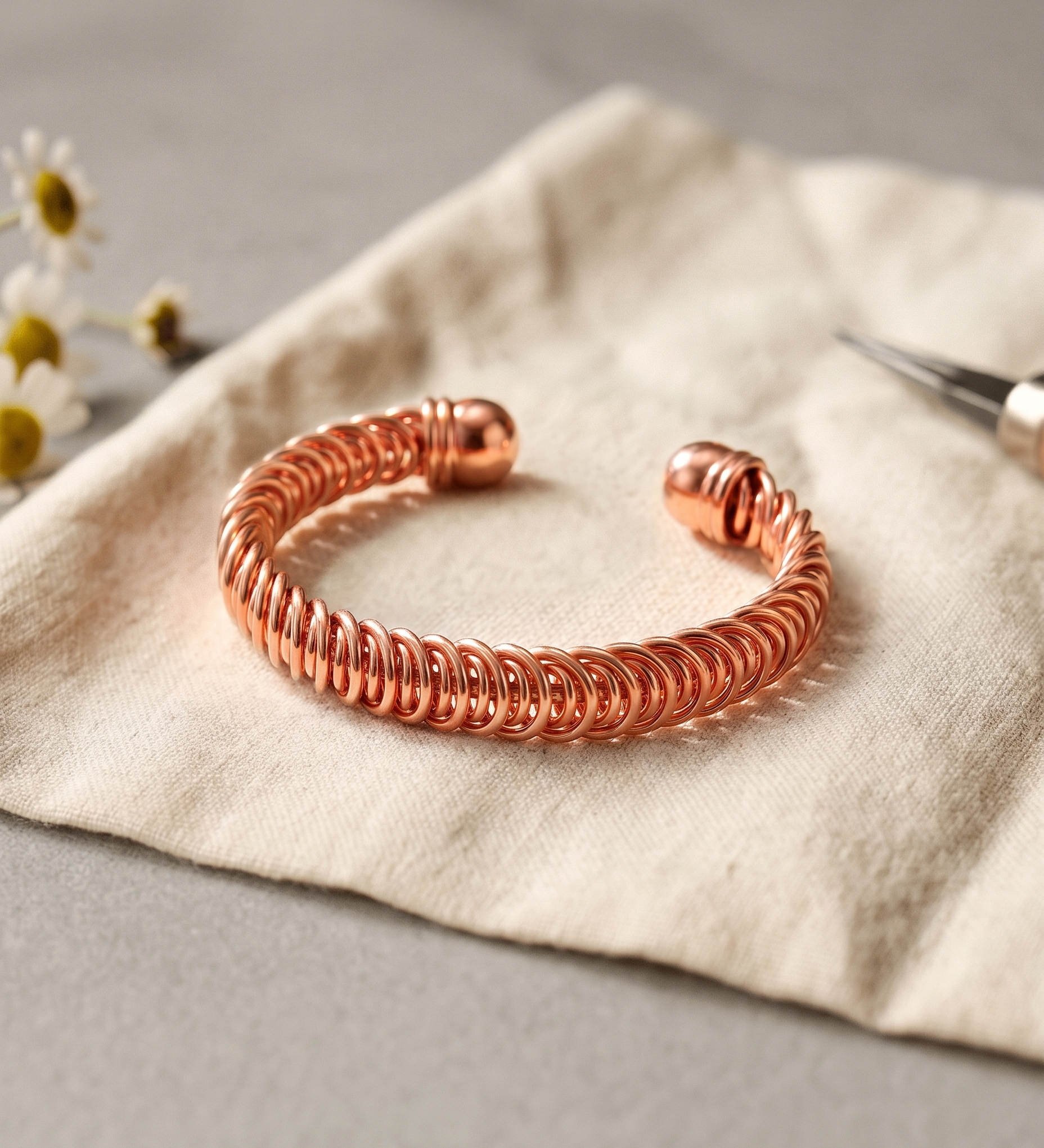 Hand-coiled copper cuff bracelet