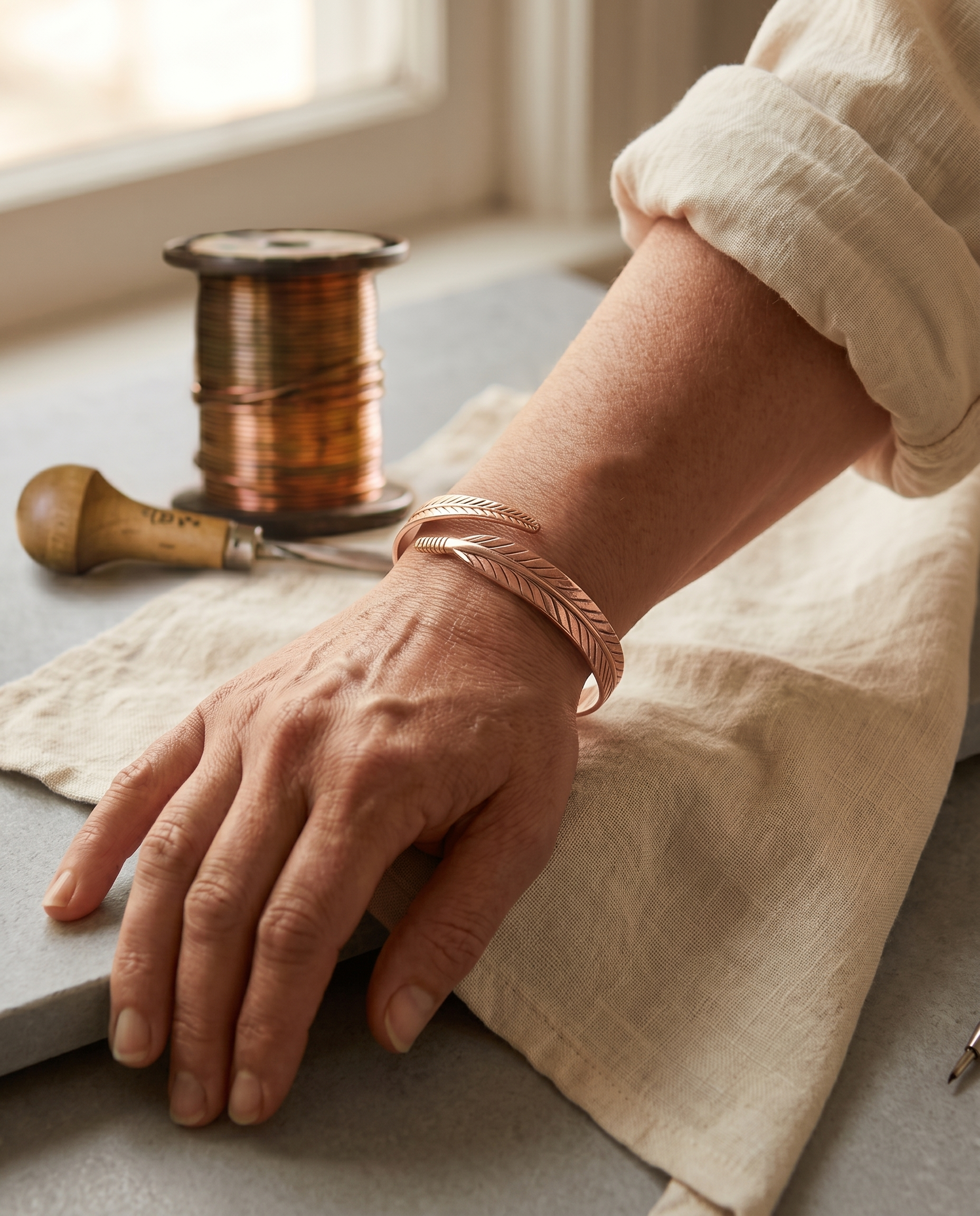 Seamless polished copper cuff bracelet