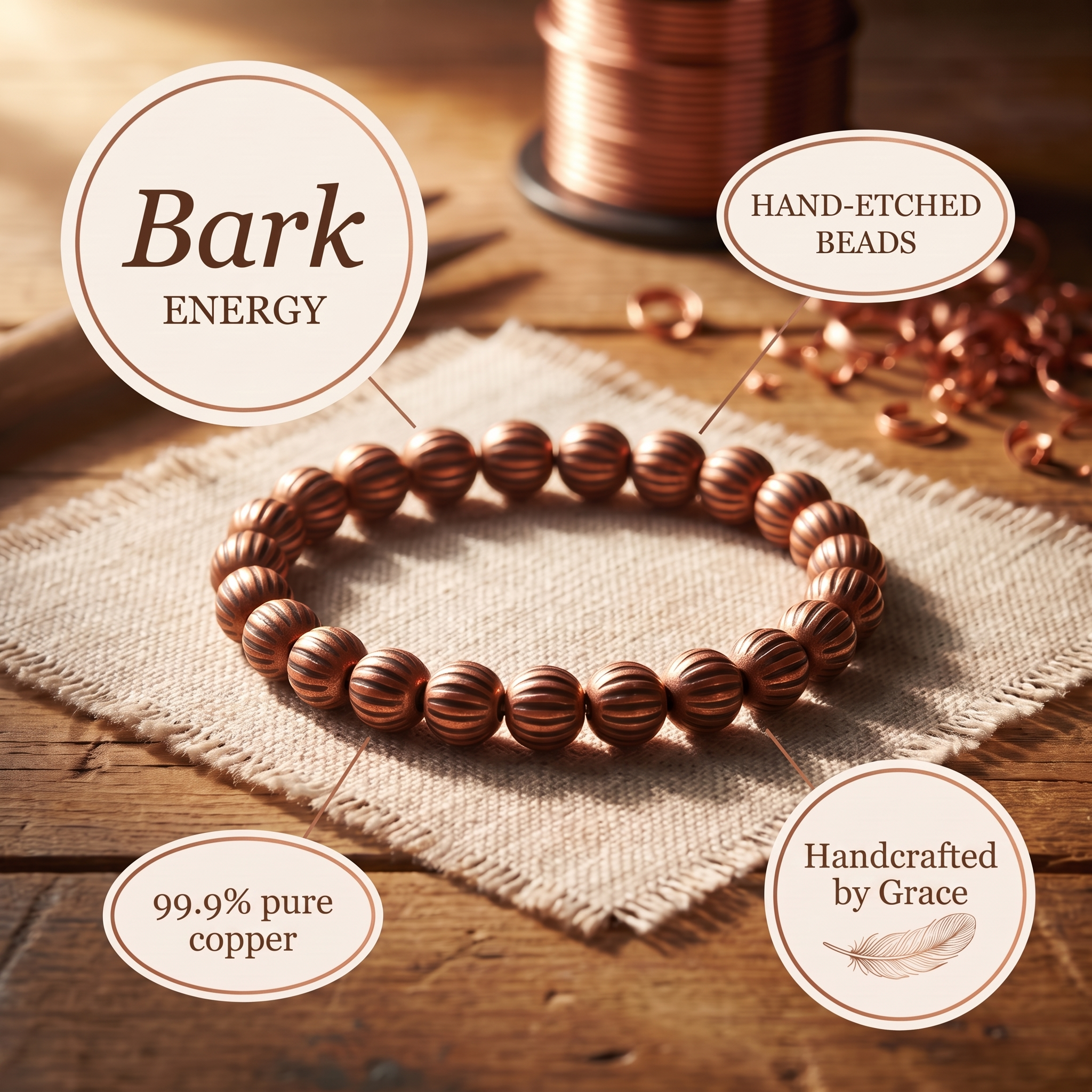 Etched agarwood bead bracelet