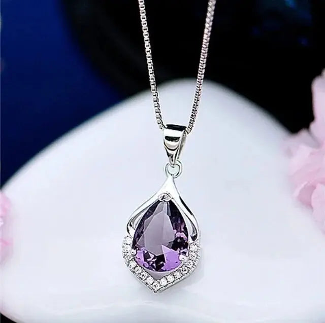 Purple-Teardrop Necklace by Eleanor Vale