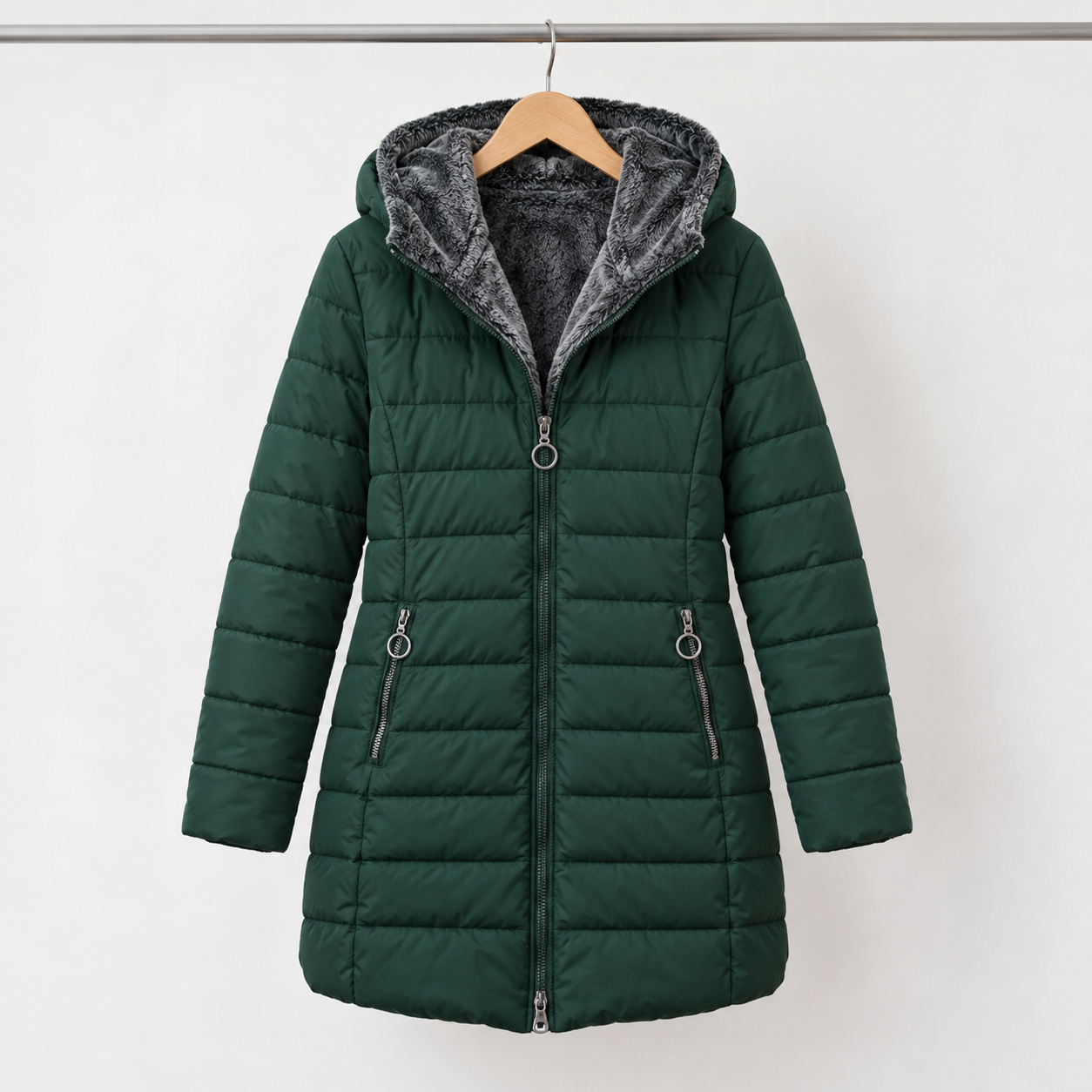 Vera - Sherpa-Hood Quilted Coat