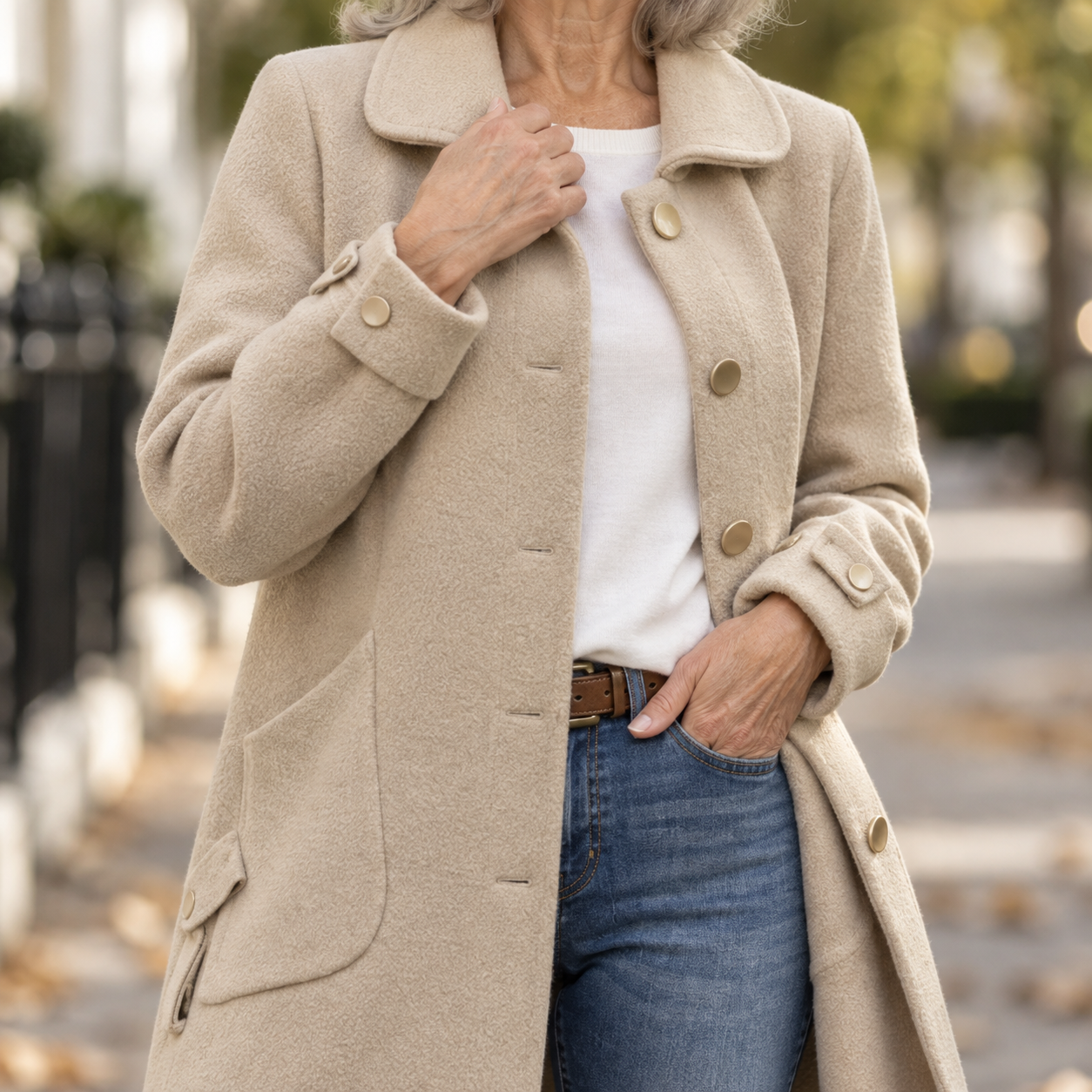 Moana - Gold-Button Oversized Coat