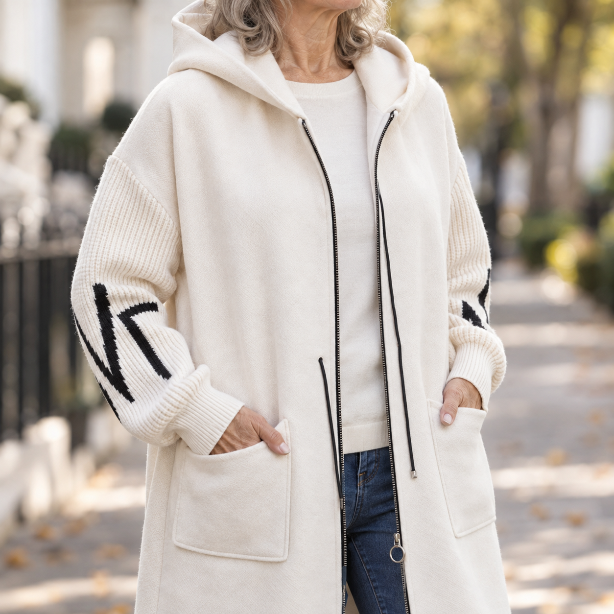 Vivien - Contrast-Knit Longline Coat