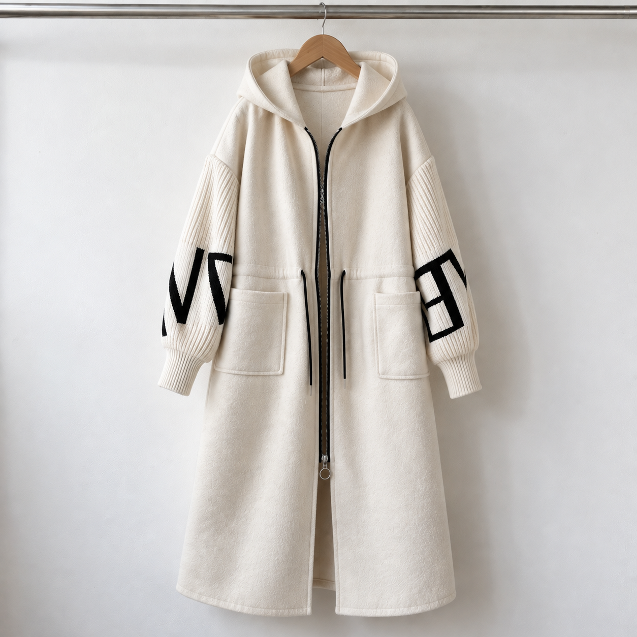 Vivien - Contrast-Knit Longline Coat
