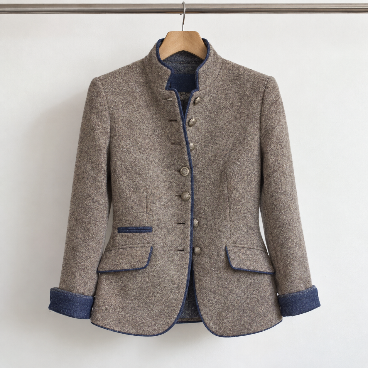 Adelaide - Navy-Trim Stand-Collar Jacket