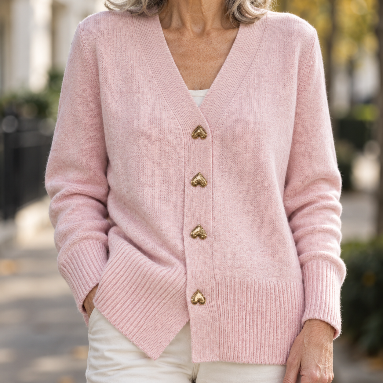 Evelyn - Heart-Button Cardigan