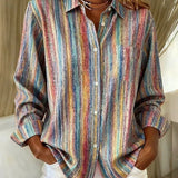 Vintage multicolour striped button-up blouse