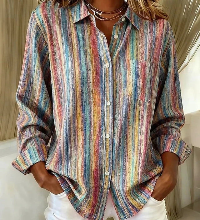 Vintage multicolour striped button-up blouse