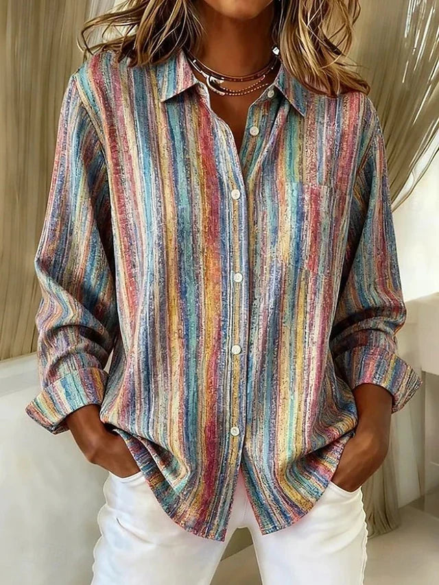 Vintage multicolour striped button-up blouse