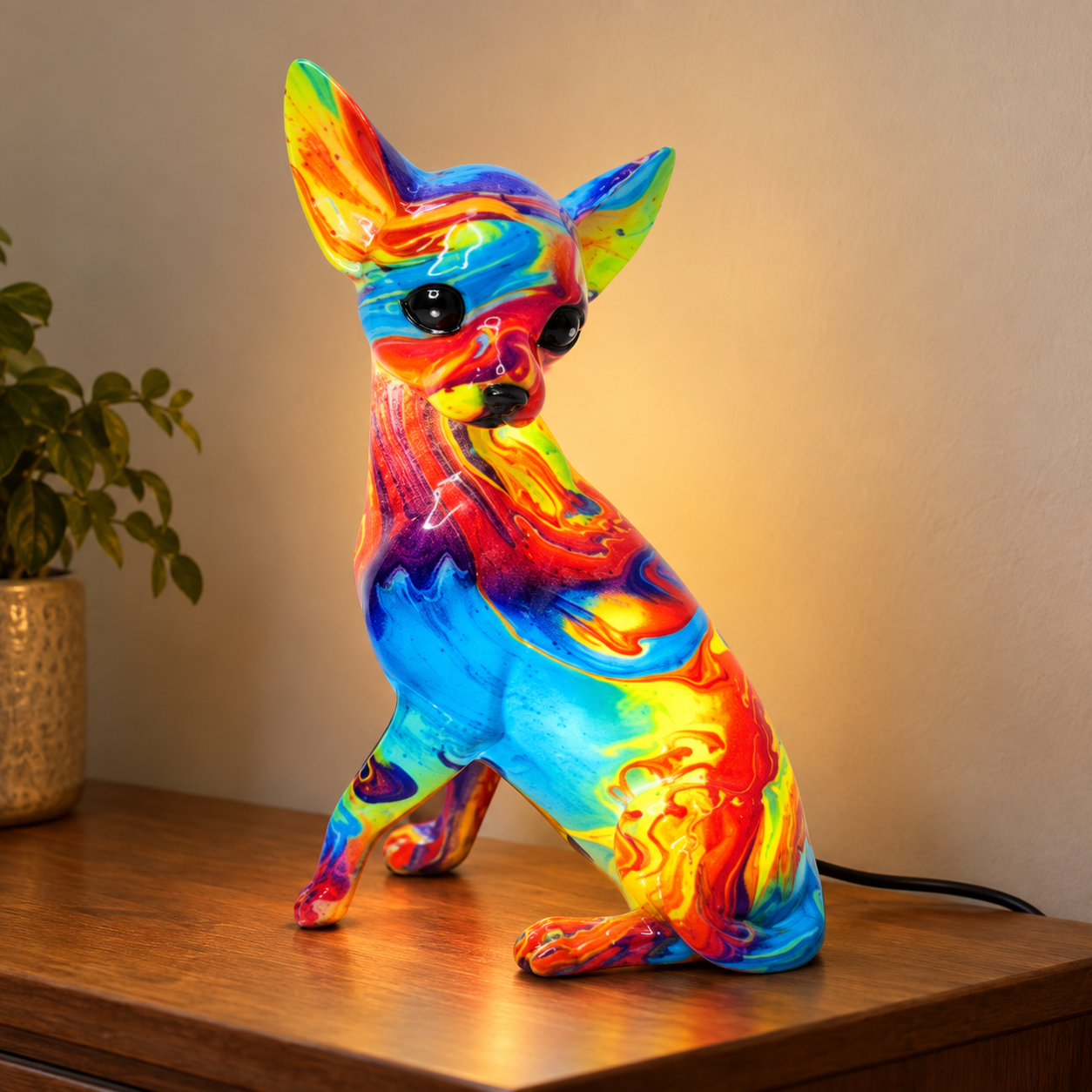 Vibrant Resin Chihuahua Table Lamp