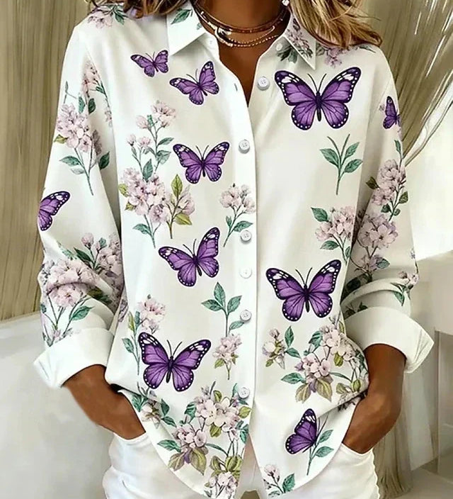 Butterfly and floral print blouse