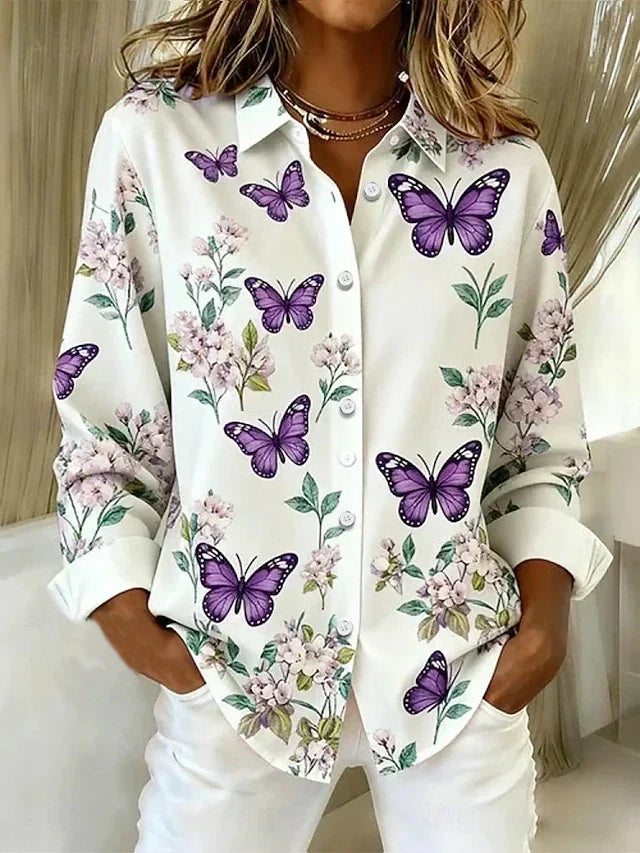 Butterfly and floral print blouse